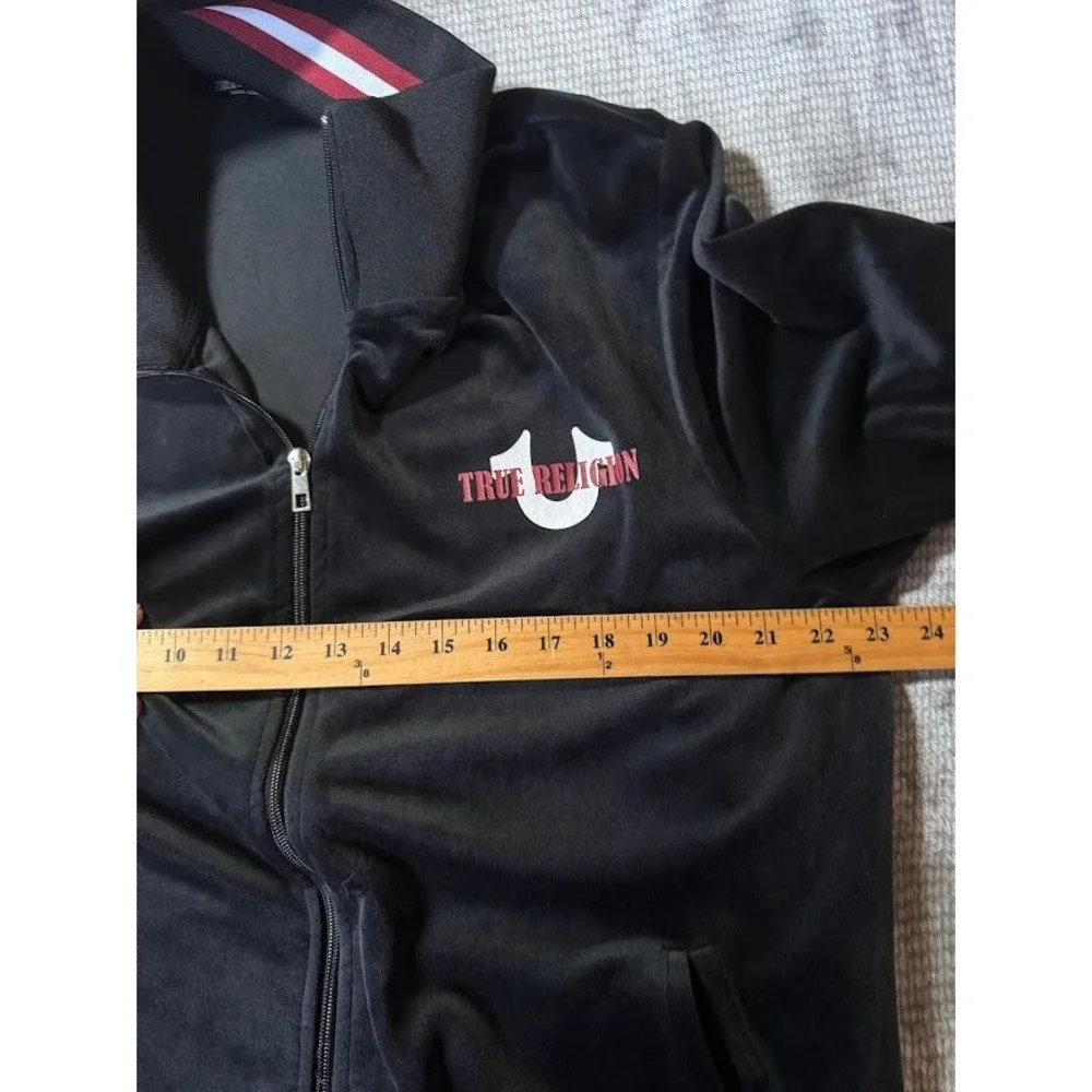 True Religion Mens Black Velour Track Jacket Striped Trim Horseshoe Logo XL